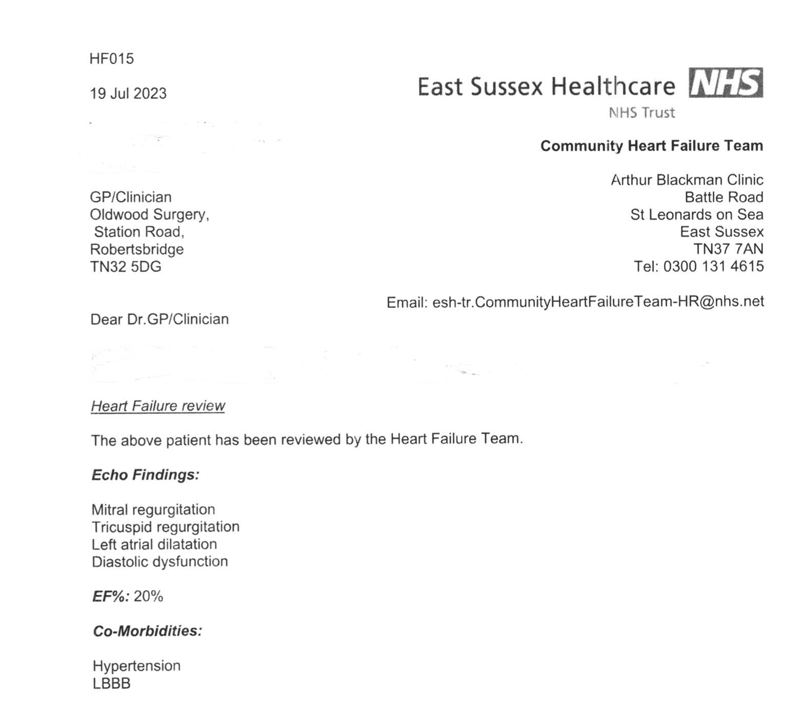 Specialist Clinic Letter